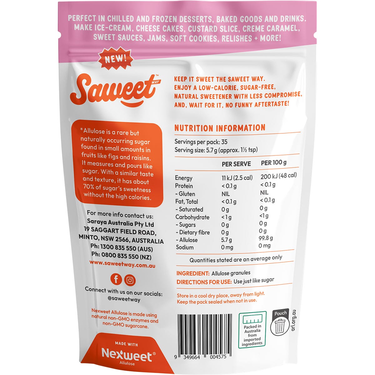 Saweet Way Pure Allulose Natural Sweetener Granules 200g - Saweet Way