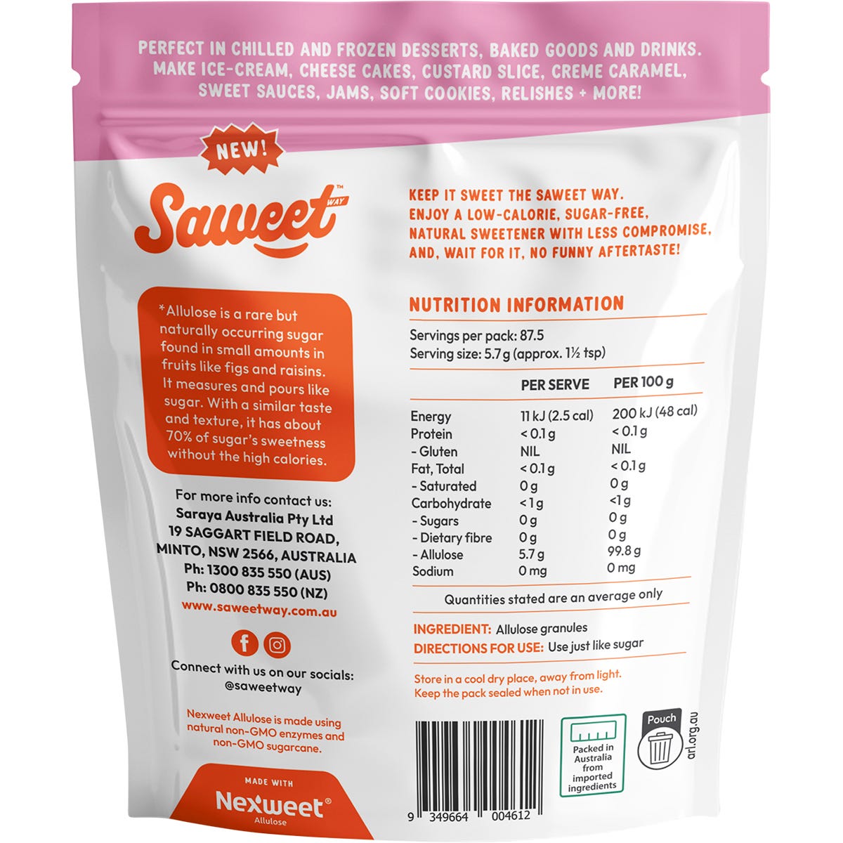 Saweet Way Pure Allulose Natural Sweetener Granules 500g - Saweet Way