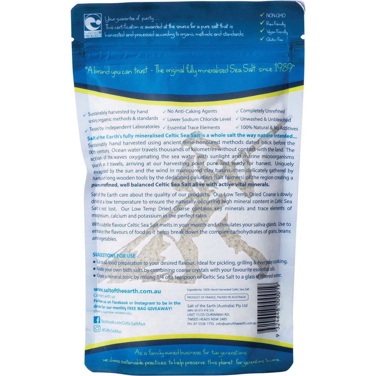 SALT OF THE EARTH Celtic Sea Salt Low Temp Dried Coarse 250g - SALT OF THE EARTH