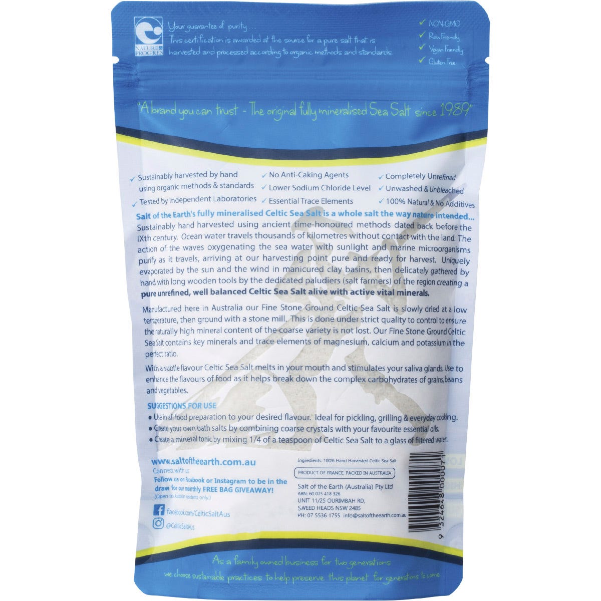 SALT OF THE EARTH Celtic Sea Salt Fine 250g - SALT OF THE EARTH