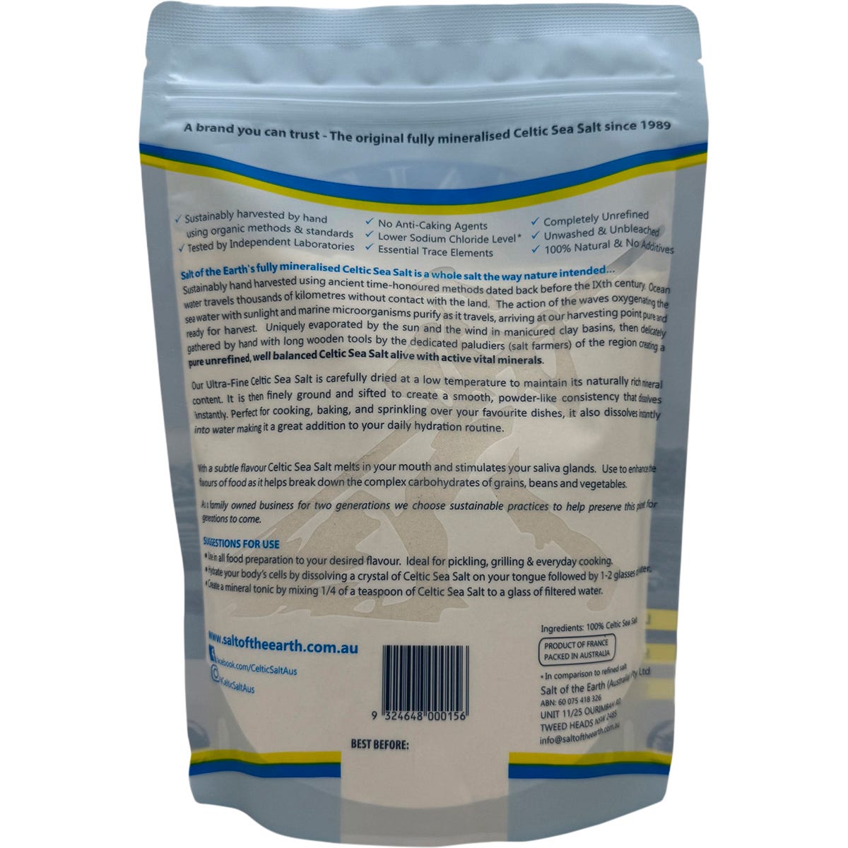 SALT OF THE EARTH Celtic Sea Salt Ultra Fine 650g - SALT OF THE EARTH