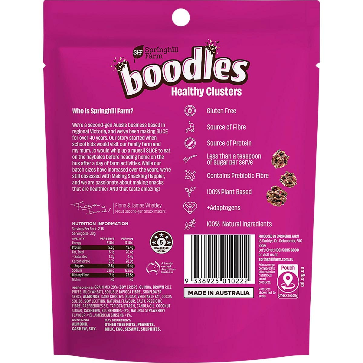 Springhill Farm Boodles Healthy Clusters BOLSTER Mixed Berries 65g - Springhill Farm