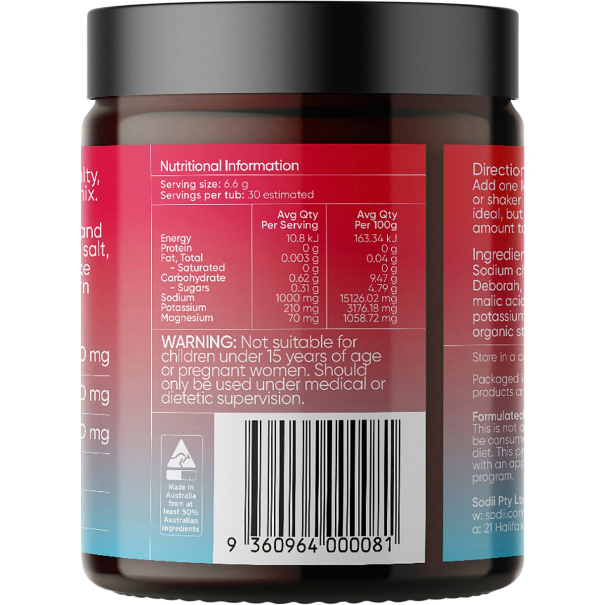 Sodii Everyday Hydration Salts Salty Raspberry 185g - Sodii
