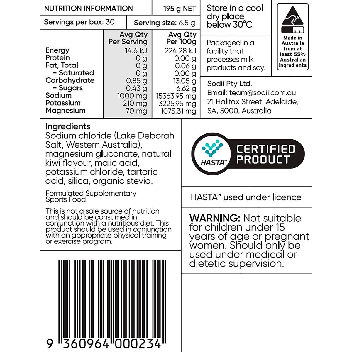 Sodii Everyday Hydration Salts Salty Kiwi 30pk - Sodii