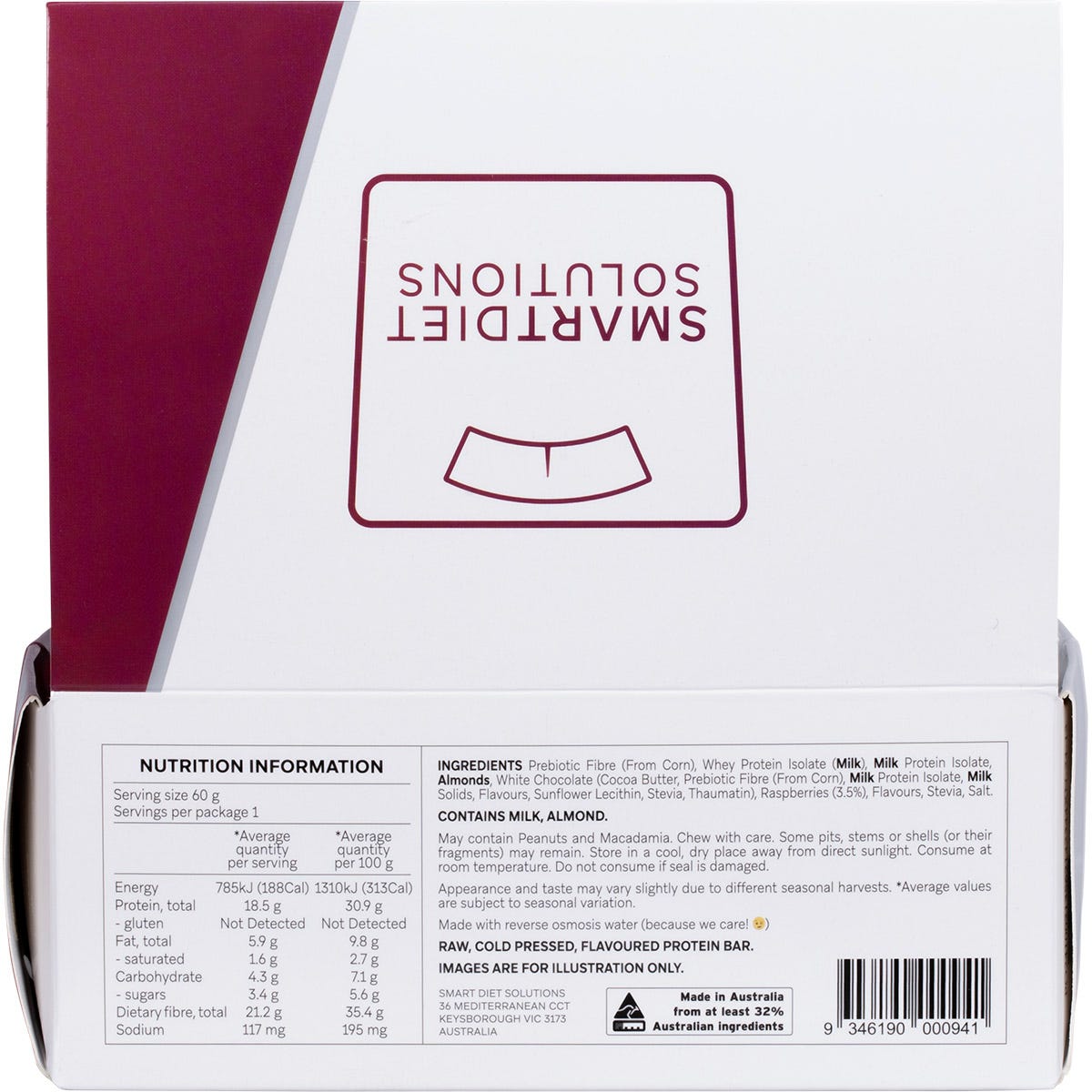 Smart Protein Bar Raspberry White Chocolate Flavour Protein Bar 12x60g - Smart Protein Bar