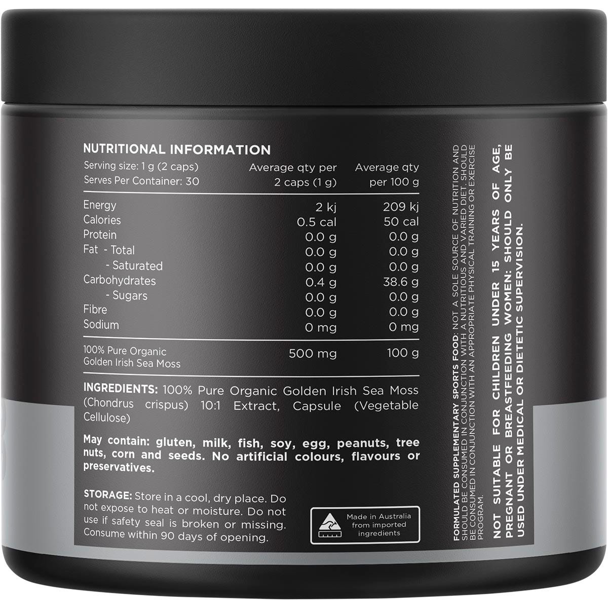 Switch Nutrition Sea Moss 10:1 Organic Irish Sea Moss Capsules 60 Caps - Switch Nutrition