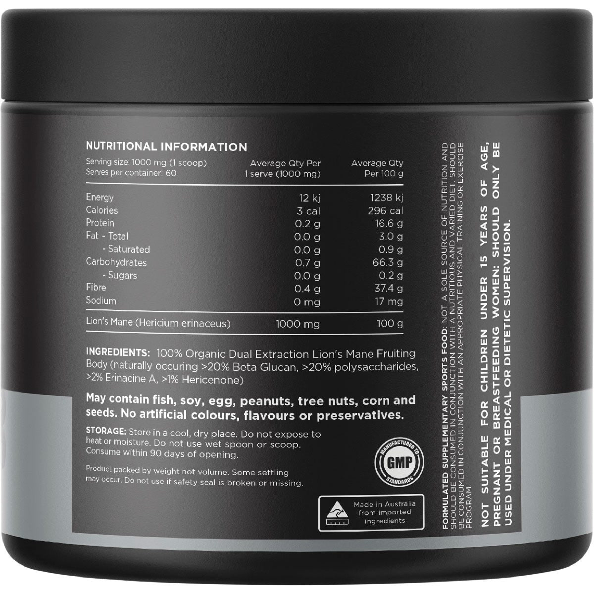 Switch Nutrition Lion's Mane 100% Pure Organic Unflavoured 60g - Switch Nutrition