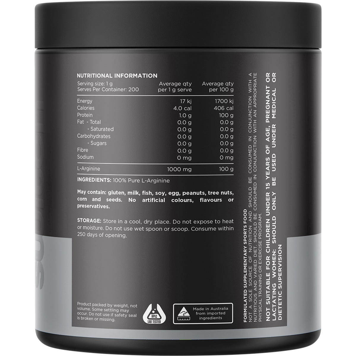 Switch Nutrition Arginine 100% Pure L-Arginine Unflavoured 200g - Switch Nutrition