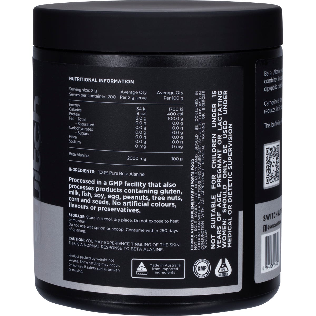 Switch Nutrition Beta Alanine Powder 100% Pure Unflavoured 400g - Switch Nutrition