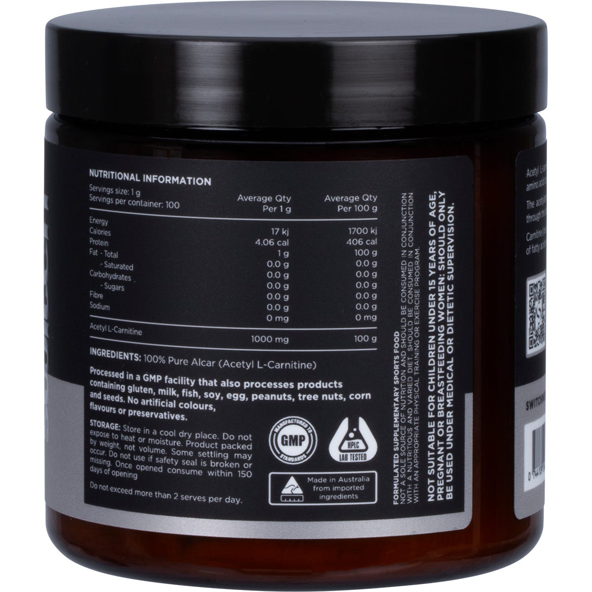 Switch Nutrition Carnitine 100% Pure Acetyl L-Carnitine Unflavoured 100g - Switch Nutrition