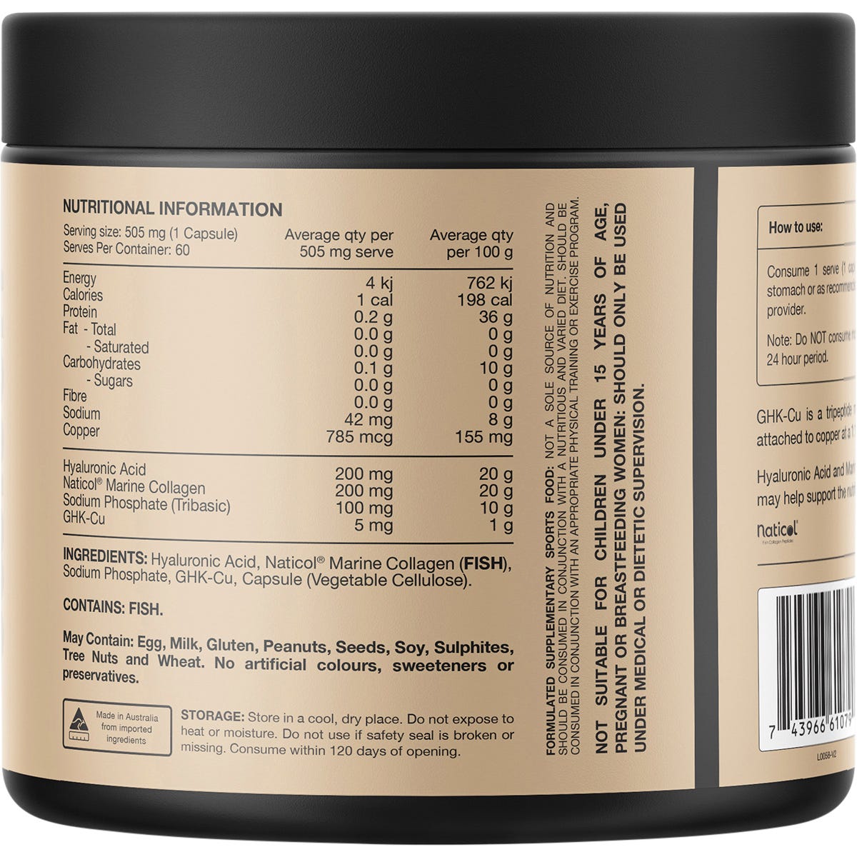Switch Nutrition Hair + Skin GHK-Cu, Hyaluronic Acid, Marine Collagen 60 Caps - Switch Nutrition
