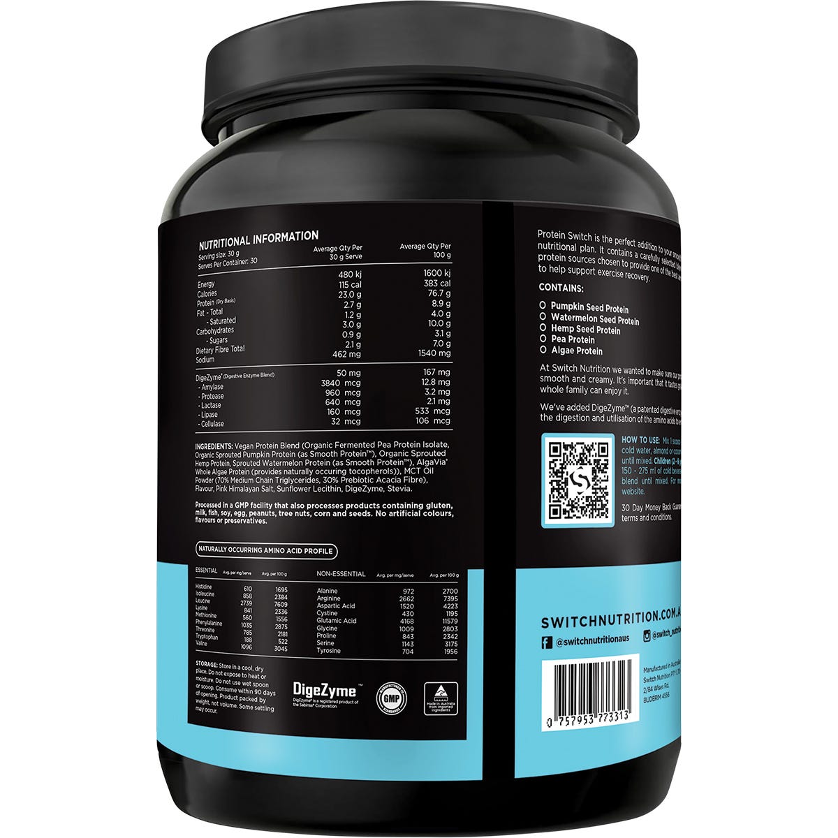 Switch Nutrition Protein Organic Sprouted Plant Salted Caramel 900g - Switch Nutrition