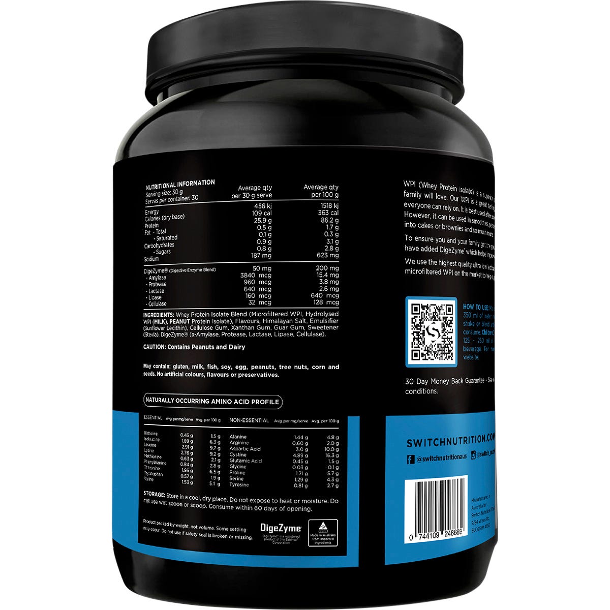 Switch Nutrition WPI Premium Whey Protein Isolate Peanut Brittle 900g - Switch Nutrition