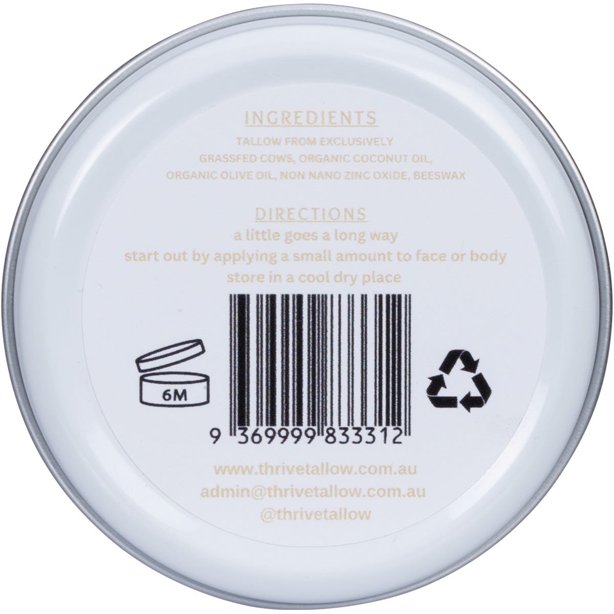 Thrive Tallow Non Tinted Sun Balm with Zinc 70ml - Thrive Tallow