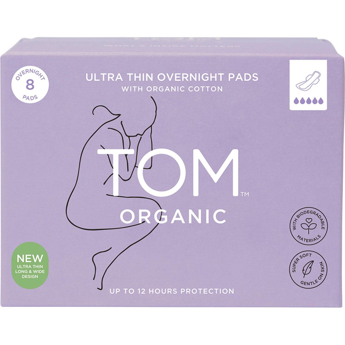 TOM Organic Pads Ultra Thin Overnight 6x8pk - TOM Organic
