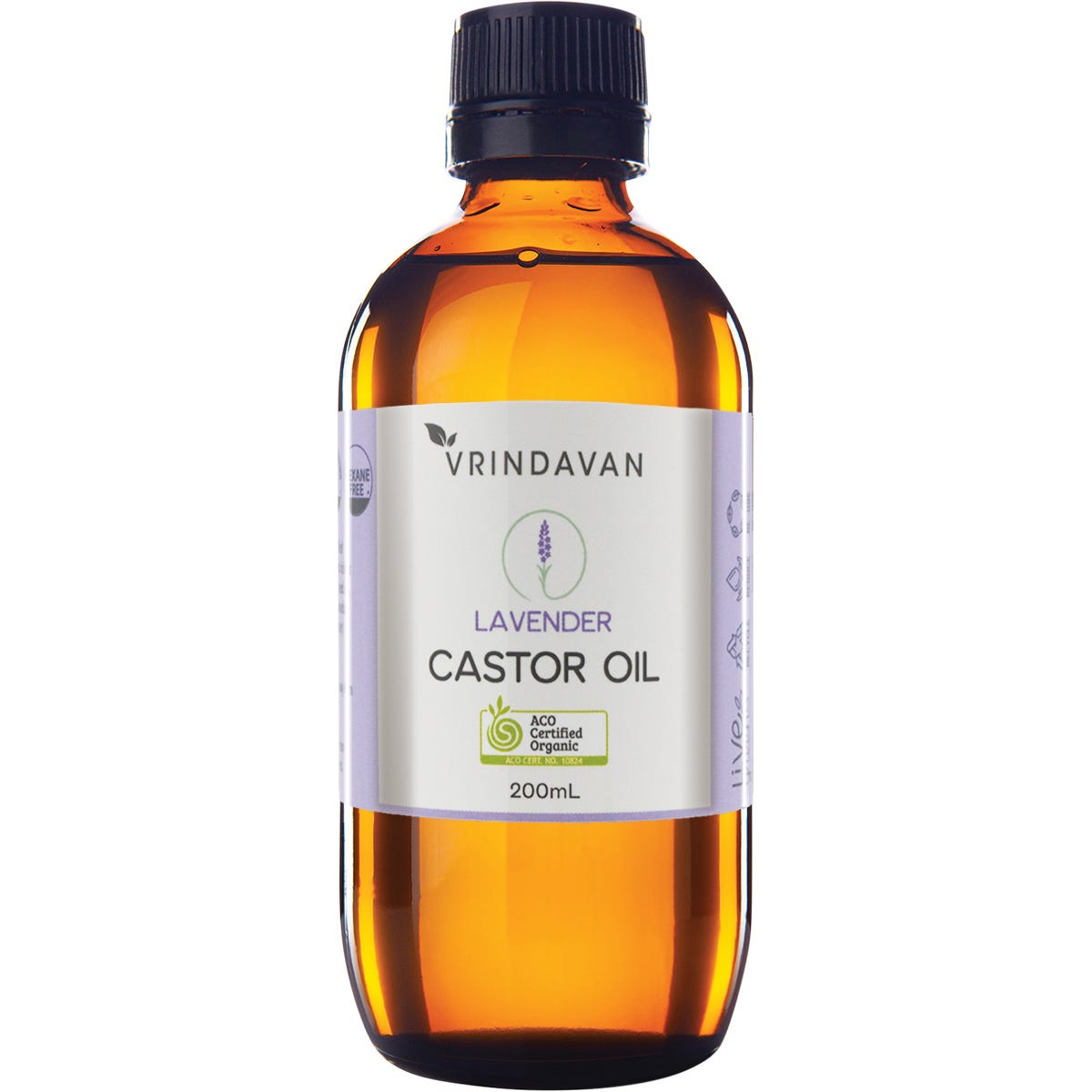 Vrindavan Castor Oil and Lavender Amber Glass Bottle 200ml - Vrindavan
