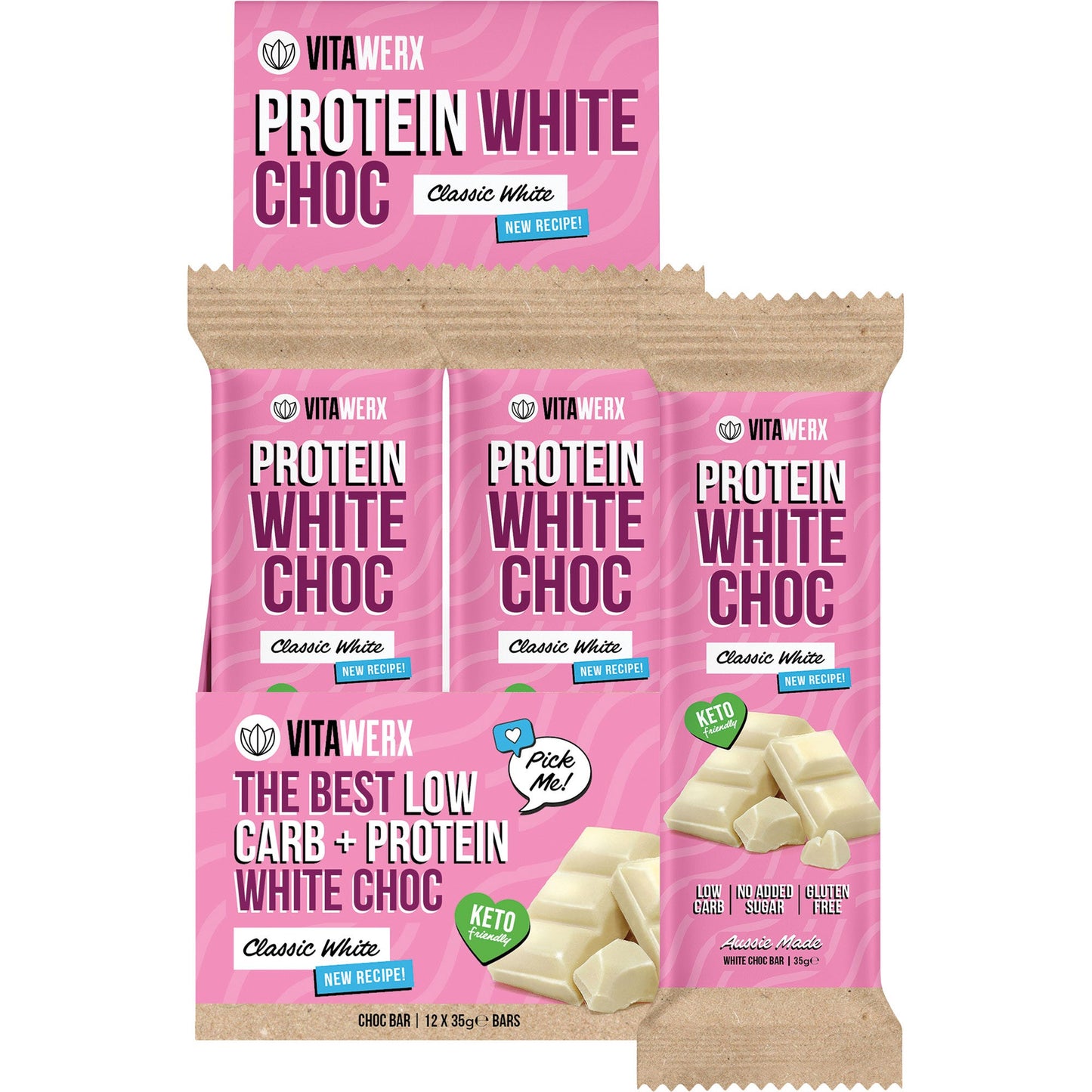 Vitawerx Protein White Choc Bar 12x35g - Vitawerx