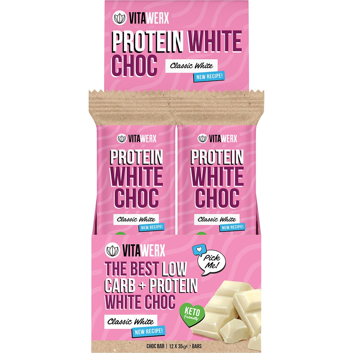 Vitawerx Protein White Choc Bar 12x35g - Vitawerx