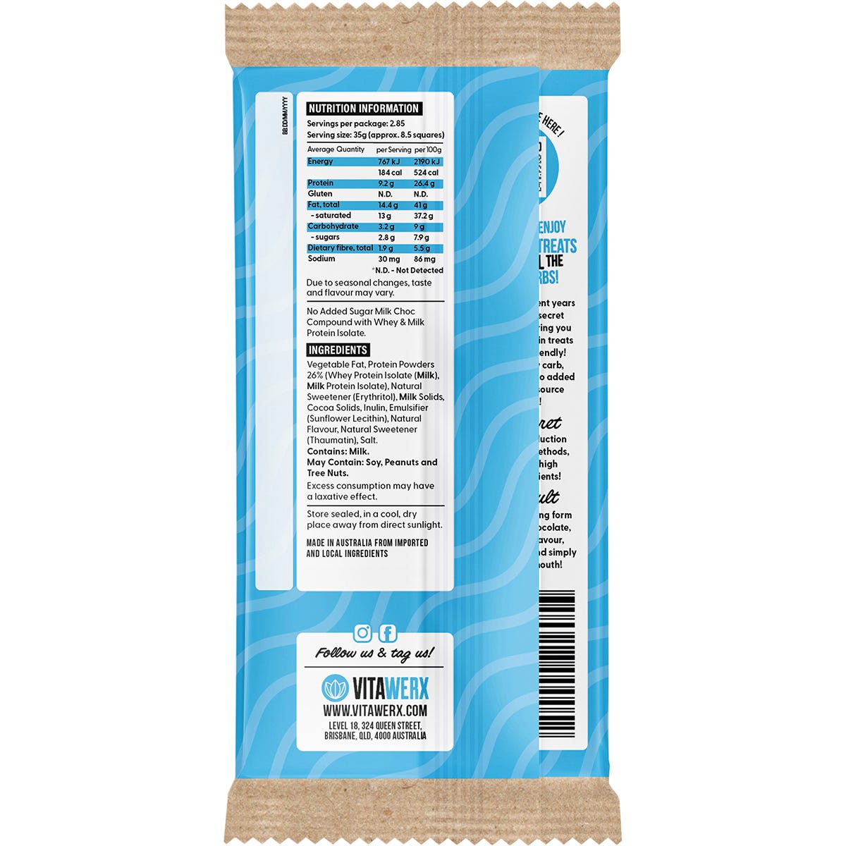Vitawerx Protein Milk Choc Bar 12x100g - Vitawerx