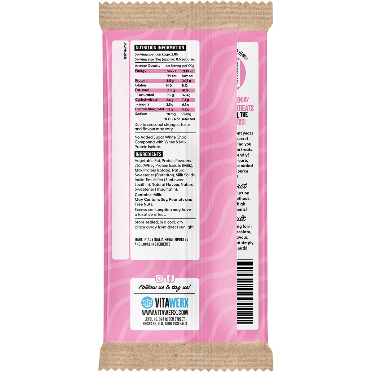 Vitawerx Protein White Choc Bar 12x100g - Vitawerx