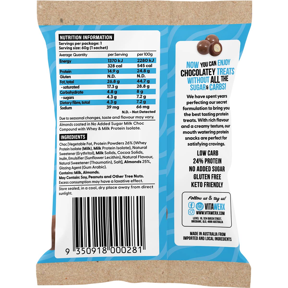 Vitawerx Milk Choc Coated Almonds 10x60g - Vitawerx