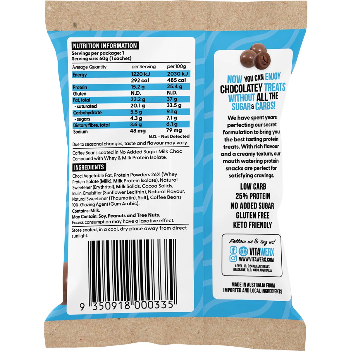 Vitawerx Milk Choc Coated Coffee Beans 10x60g - Vitawerx