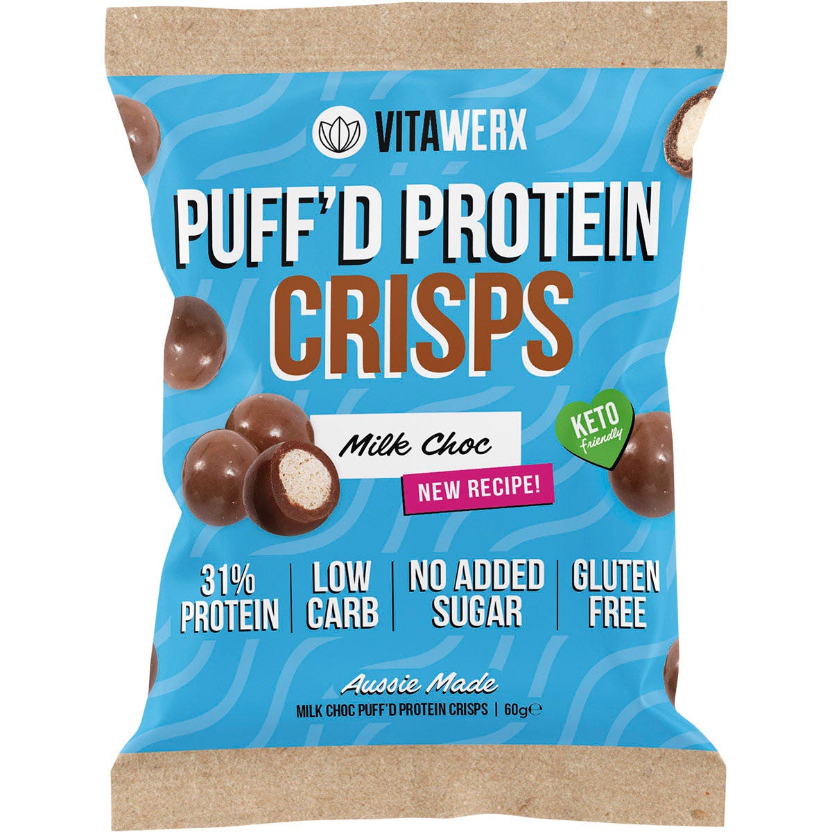 Vitawerx Puff'd Protein Crisps Milk Choc 10x60g - Vitawerx