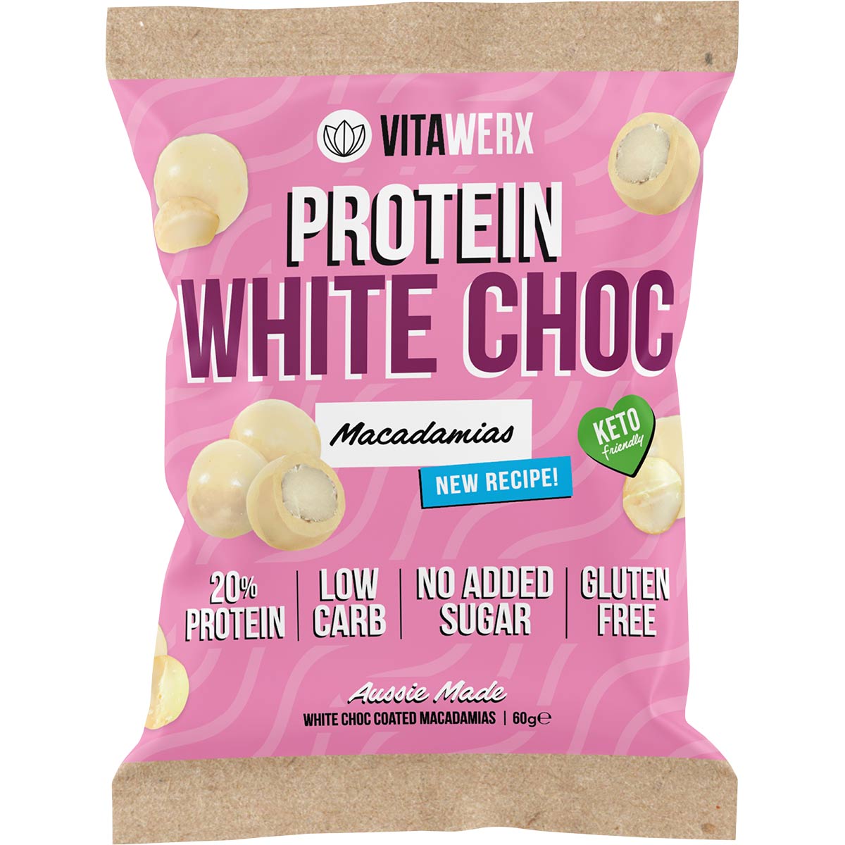 Vitawerx White Choc Coated Macadamias 10x60g - Vitawerx