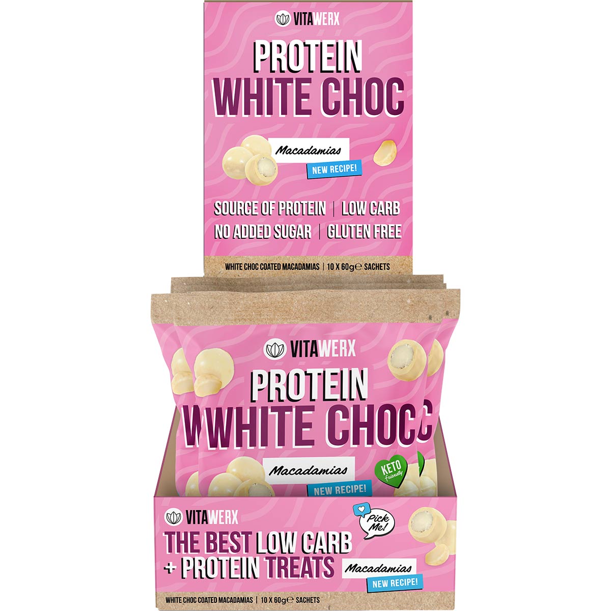 Vitawerx White Choc Coated Macadamias 10x60g - Vitawerx