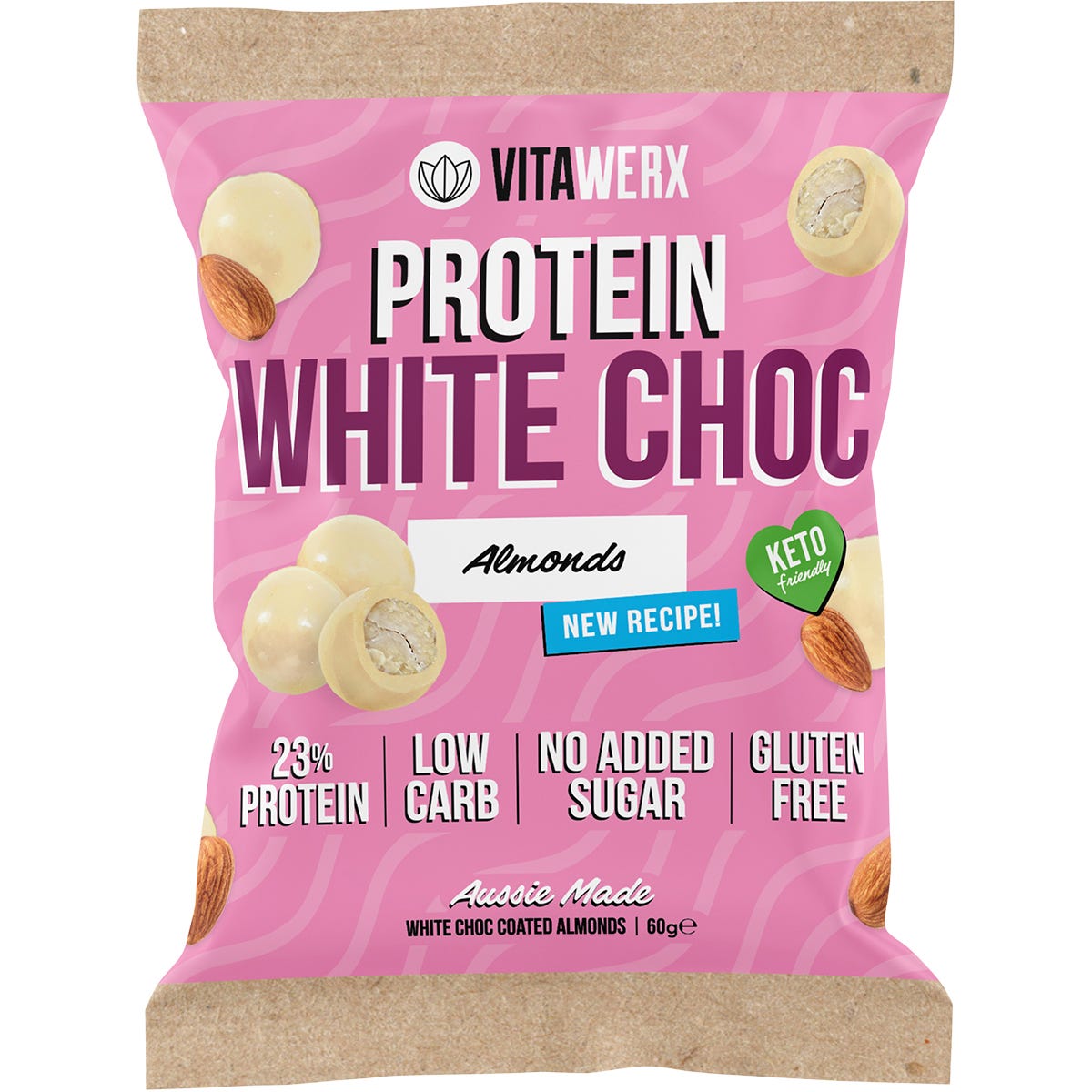 Vitawerx Protein White Choc Coated Almonds 10x60g - Vitawerx