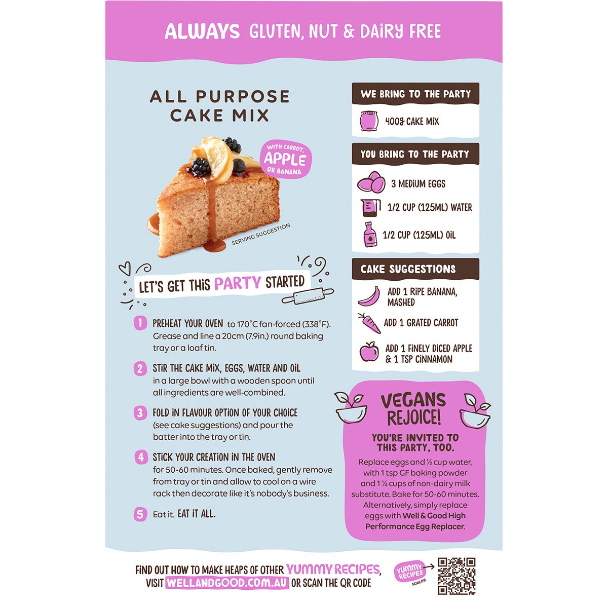 Well & Good All Purpose Cake Mix 40% Less Sugar 400g - Well & Good