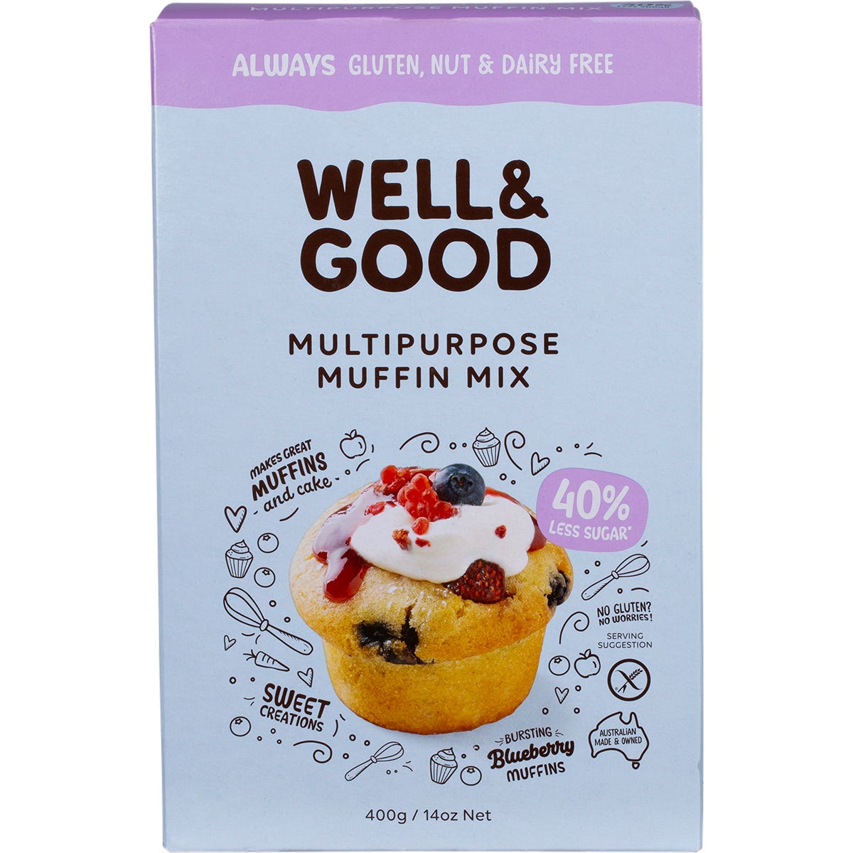 Well & Good Multipurpose Muffin Mix 40% Less Sugar 400g - Well & Good
