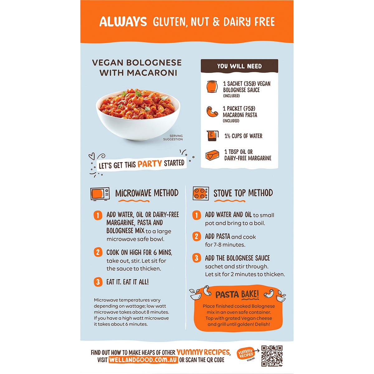 Well & Good Vegan Bolognese with Macaroni 110g - Well & Good