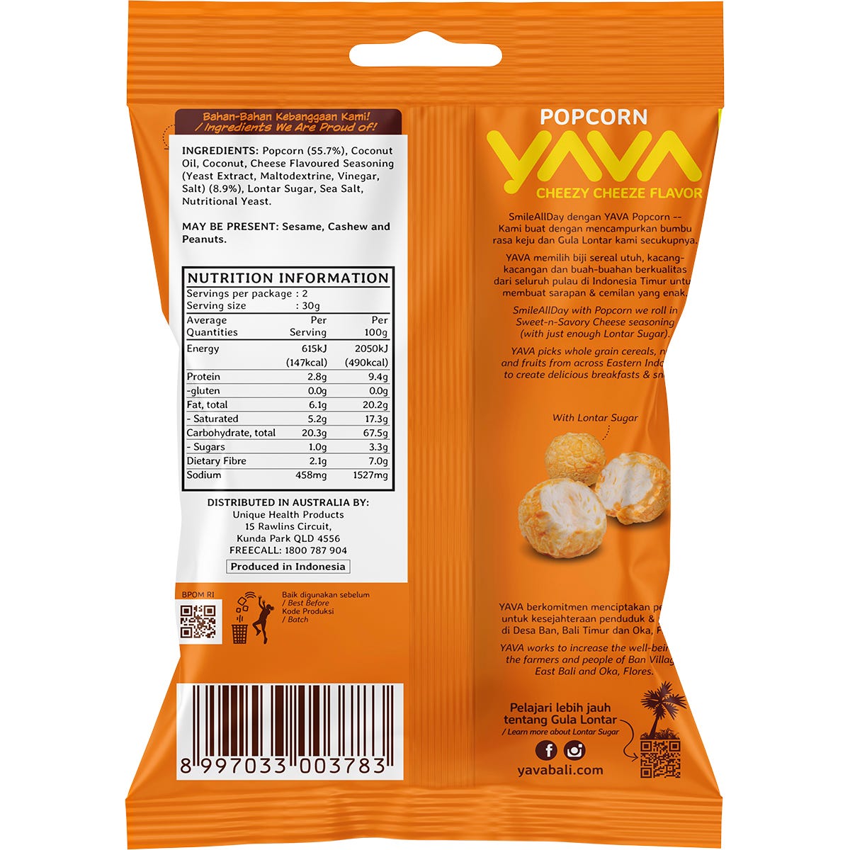 YAVA Popcorn Cheezy Cheeze Flavor 60g - YAVA