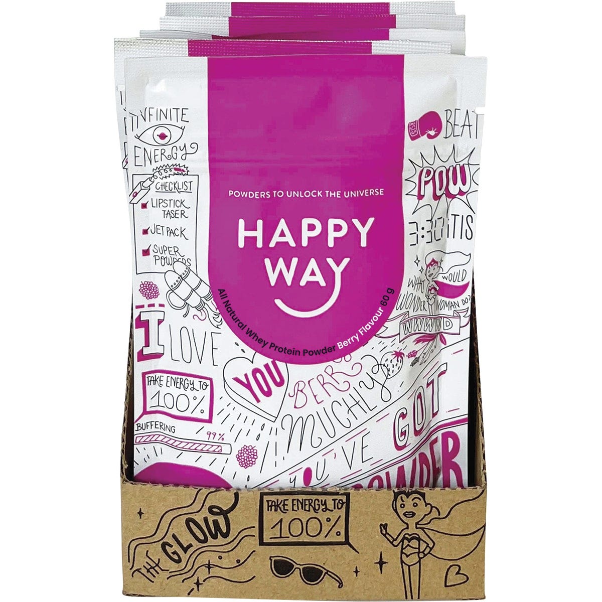 Happy Way Whey Protein Powder Berry 6x60g