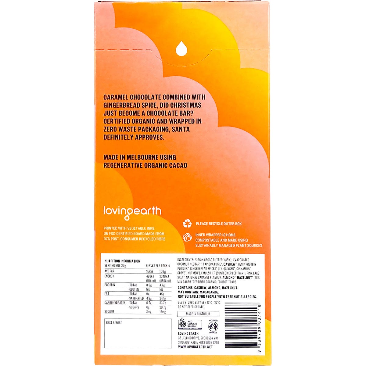 Loving Earth Gingerbread Caramel Spiced Caramel Chocolate 11x80g