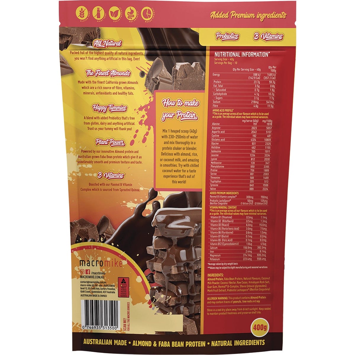 MACRO MIKE Premium Almond Protein Deluxe Chocolate 400g