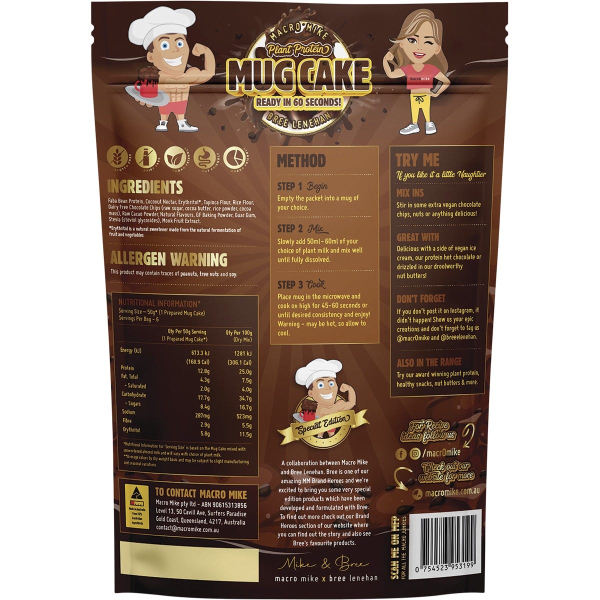 MACRO MIKE Mug Cake Mix Plant Protein Double Chip Choc 6x50g