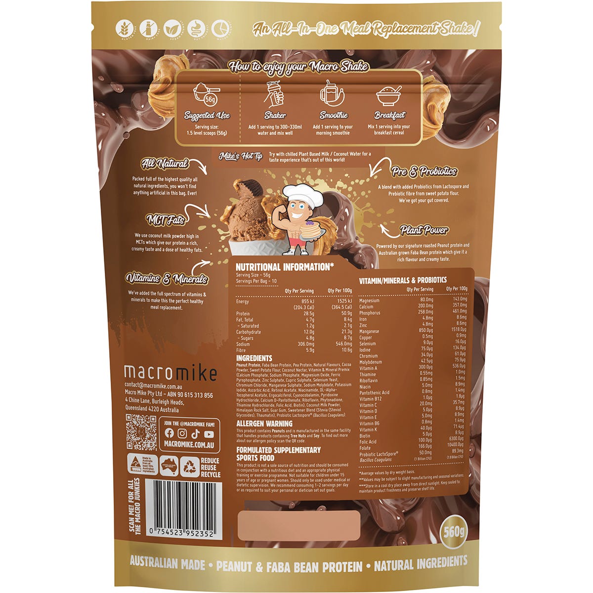MACRO MIKE The Macro Shake Meal Replacement Choc Peanut Swirl 560g