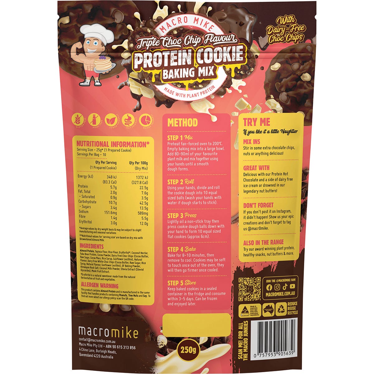 MACRO MIKE Cookie Baking Mix Almond Protein Triple Chocolate 250g
