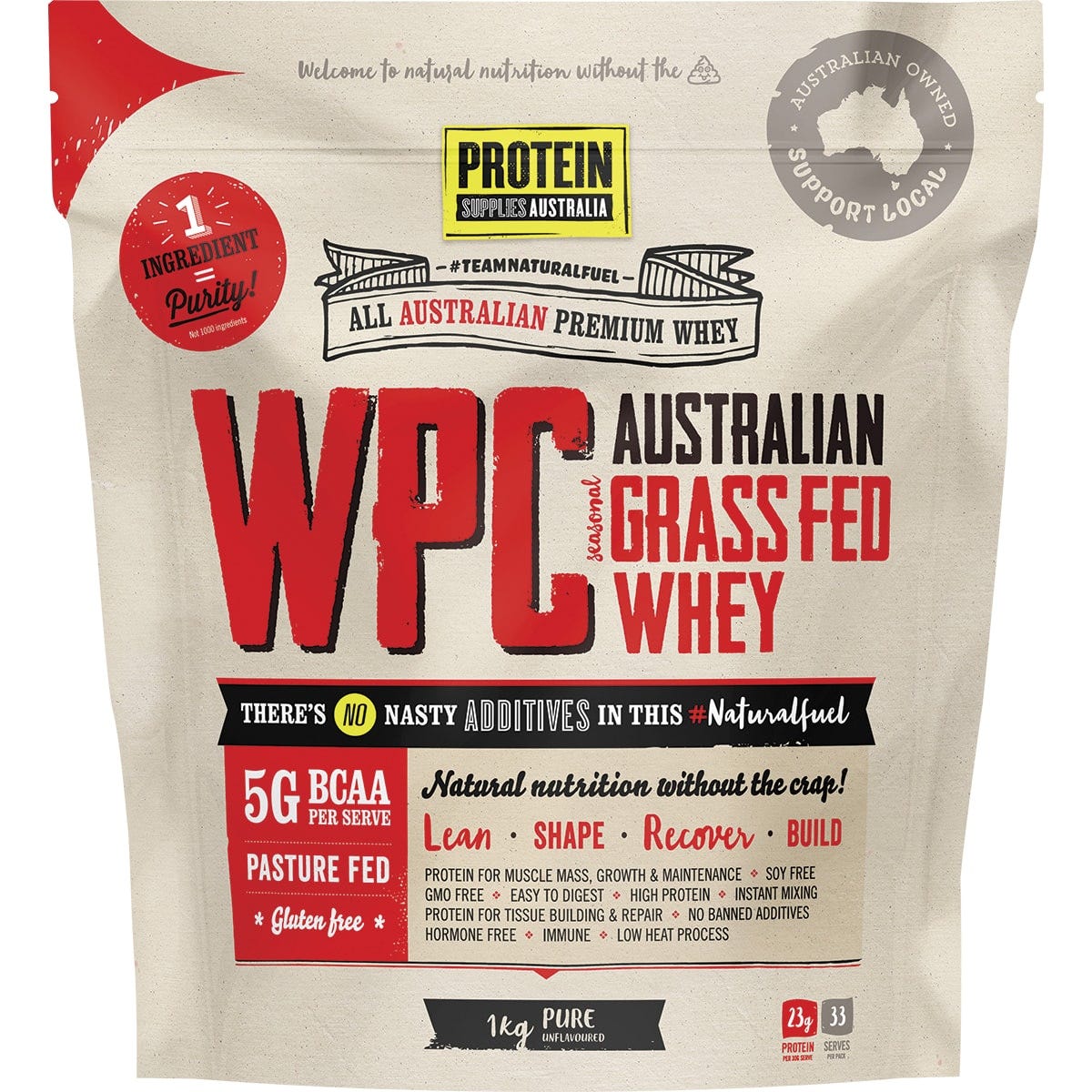 Protein Supplies Australia WPC Whey Protein Concentrate Pure/Unflavoured 1kg