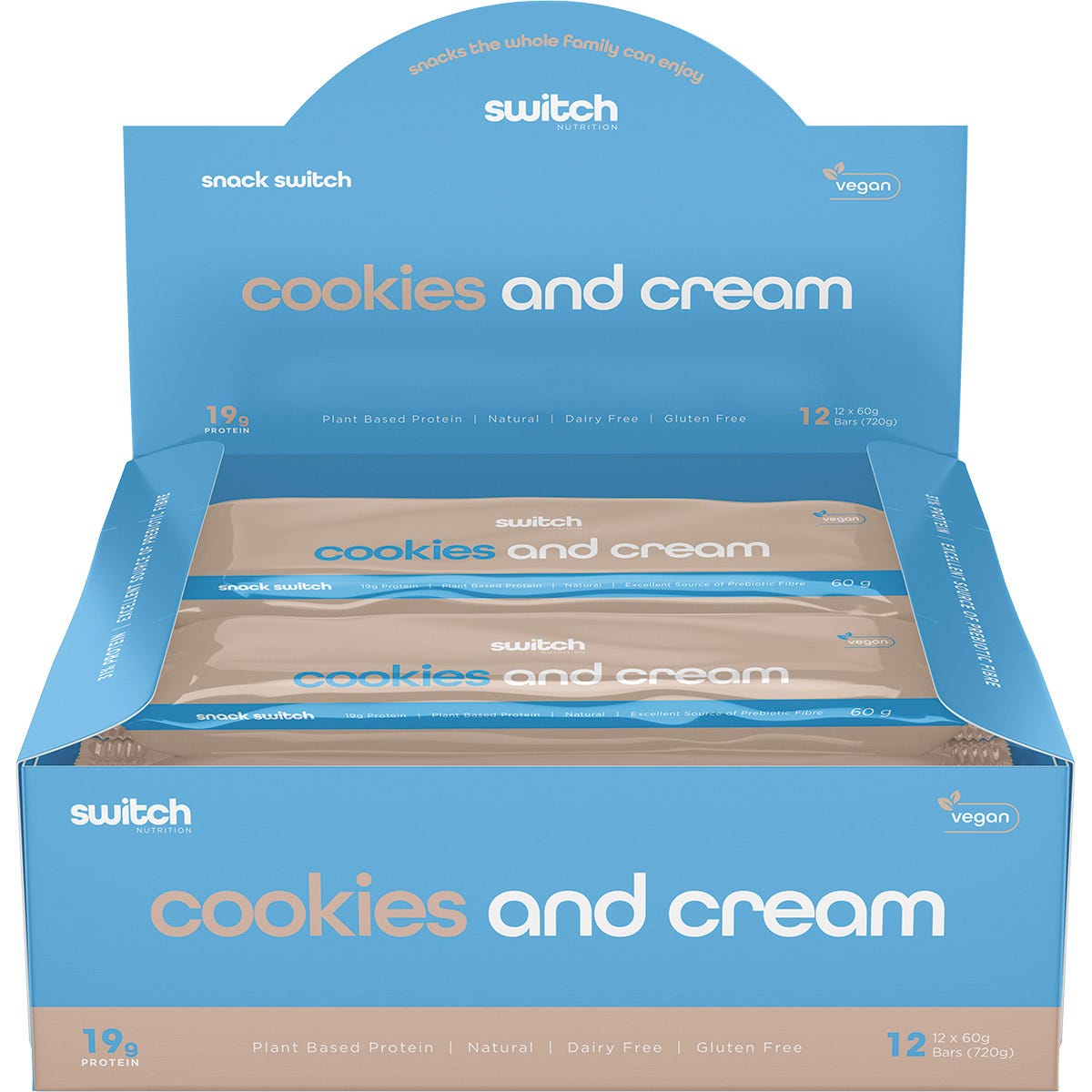 Switch Nutrition Protein Bar Plant Based Cookies and Cream 12x60g