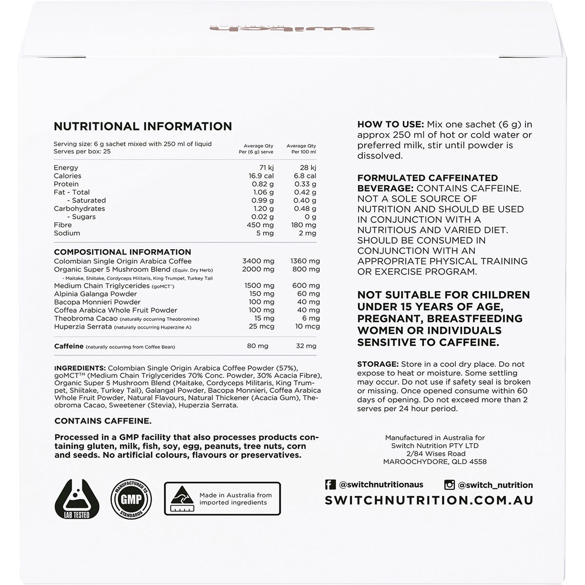 Switch Nutrition Coffee Mental Focus Elixir Naked Espresso