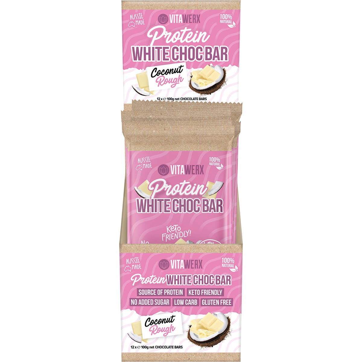 Vitawerx Protein White Chocolate Bar Coconut Rough 12x100g