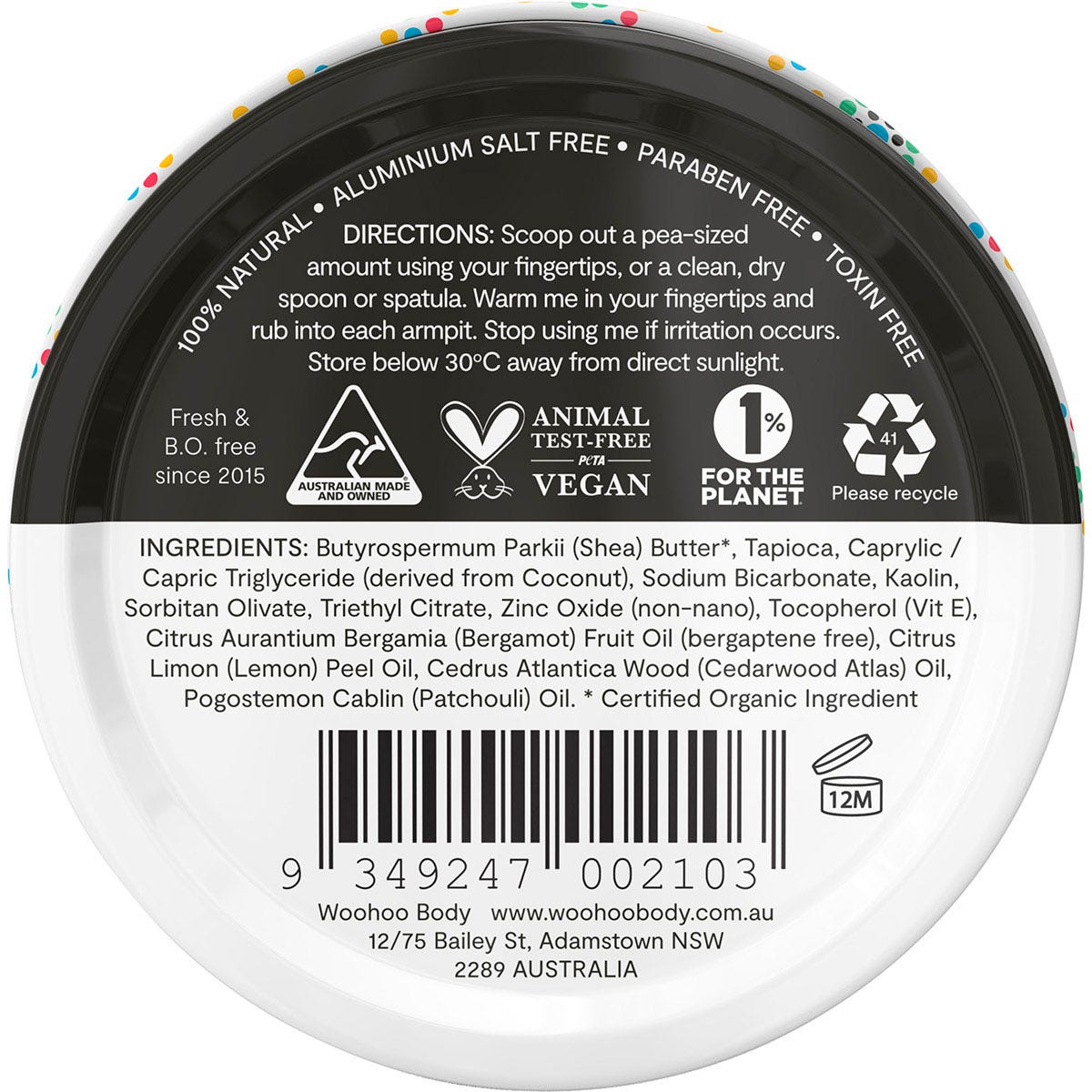 Woohoo Body Deodorant Paste Tin Tux Extra Strength 60g