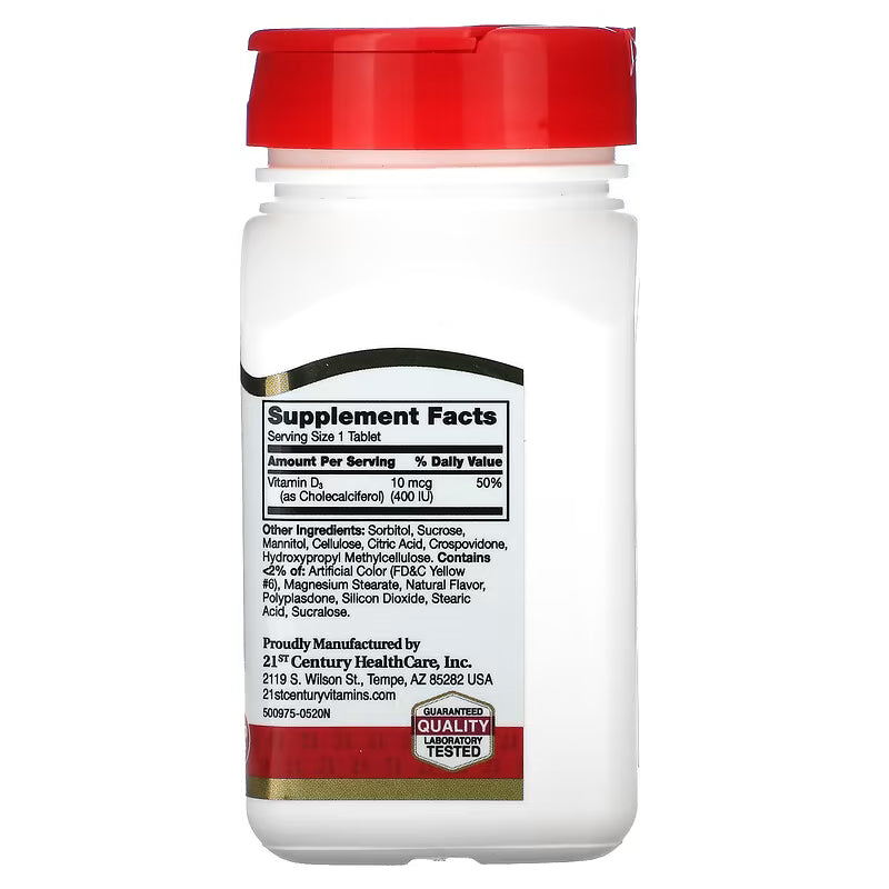 21st Century, Chewable Vitamin D3, Orange, 100 mcg (400 IU), 110 Tablets