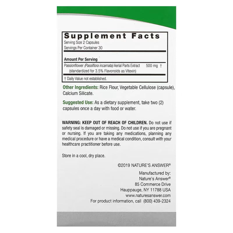 Nature's Answer, Passionflower, 60 Vegetarian Capsule (250 mg per Capsule)