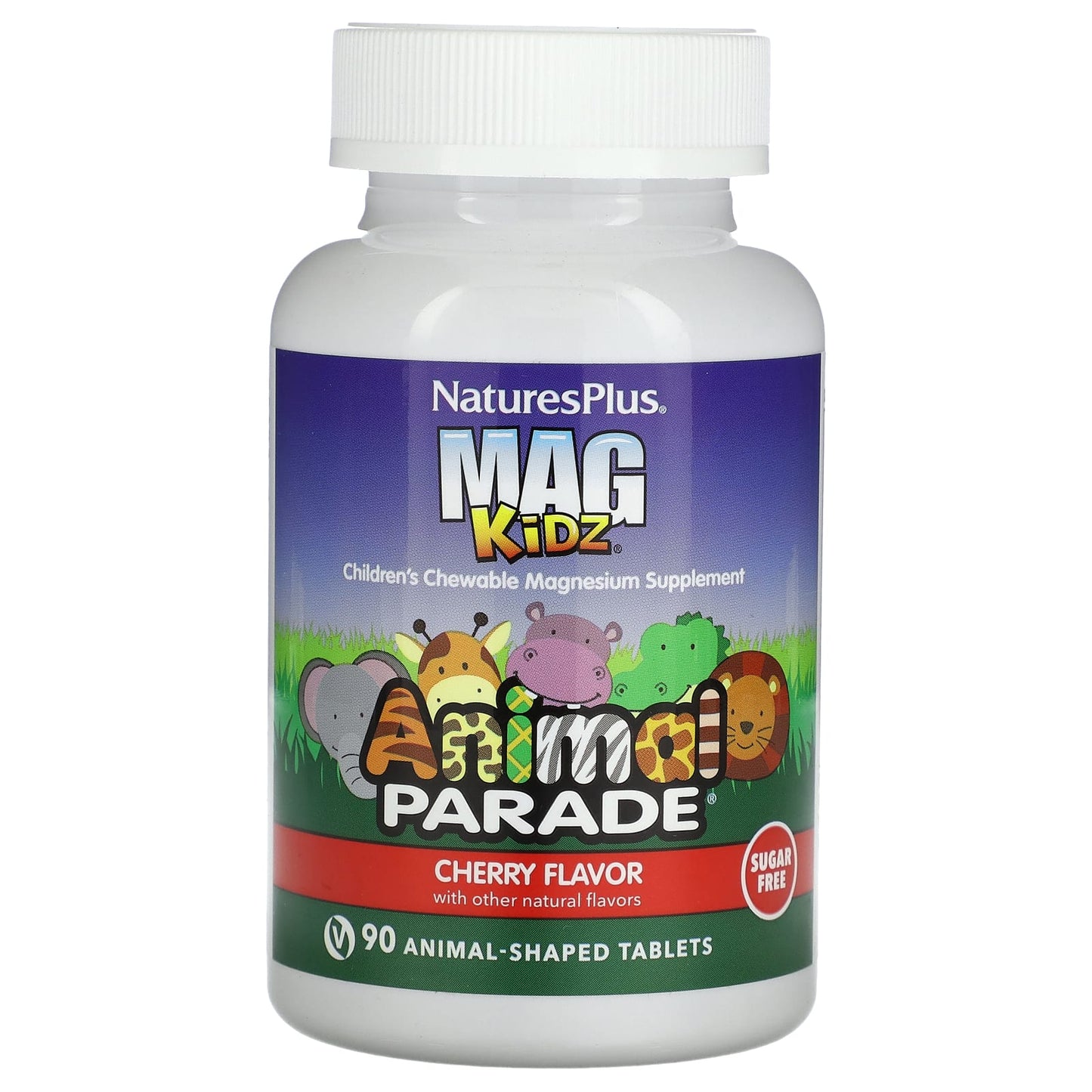 NaturesPlus Mag Kidz Animal Parade Children's Magnesium Supplement Cherry 45 Servings