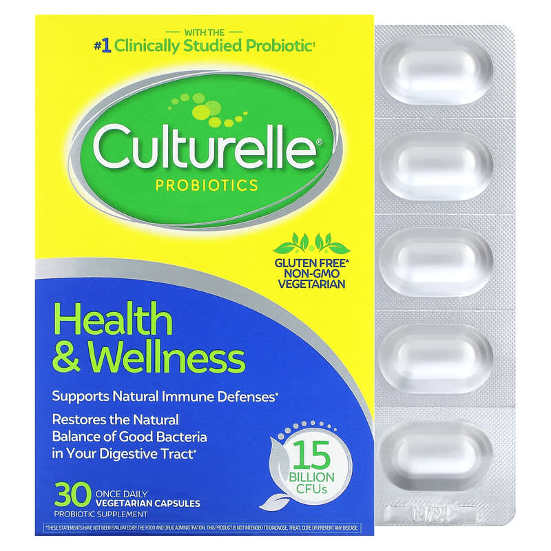 Culturelle, Probiotics Health & Wellness 15 Billion CFUs 30 Once Daily Vegetarian Capsules