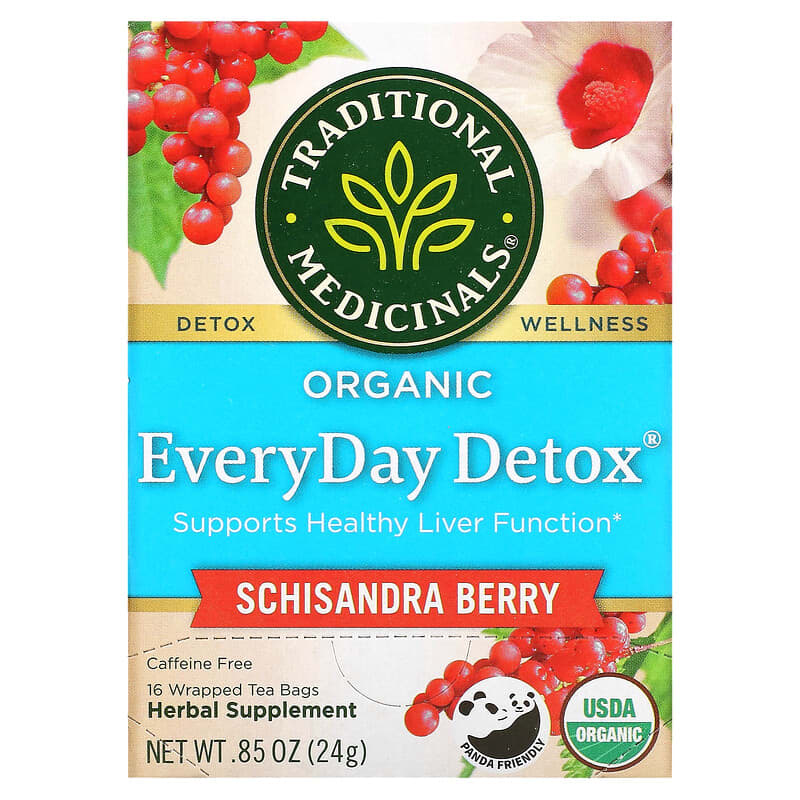 Traditional Medicinals Organic EveryDay Detox Caffeine Free Schisandra Berry 16 Wrapped Tea Bags 24g